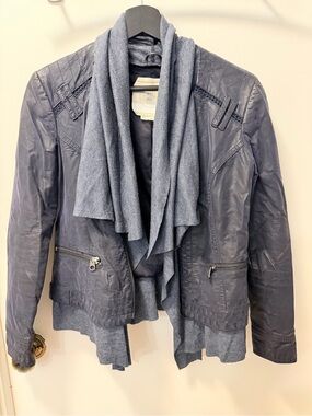 Women’s Navy Layered Faux-Leather Jacket
